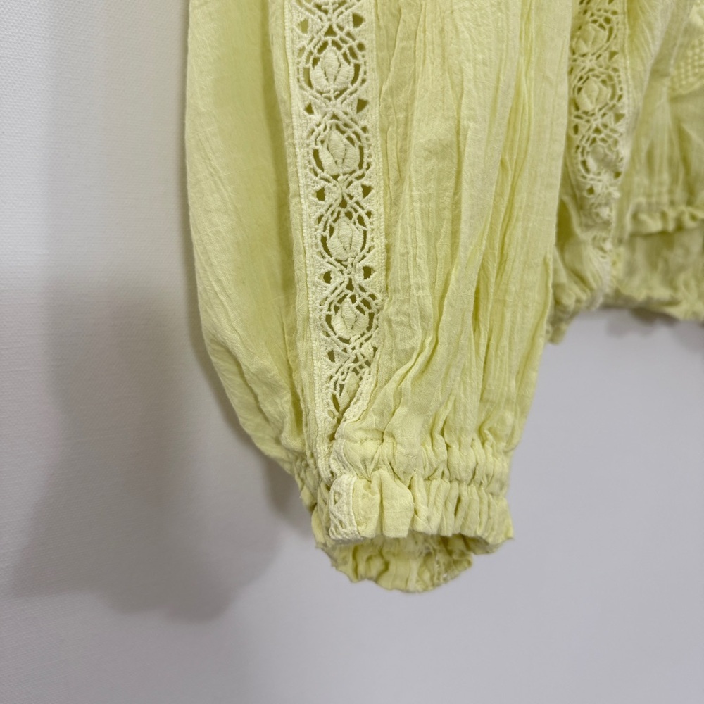 Free People Pale Yellow Embroidered Peasant Blouse - Picture 3 of 6